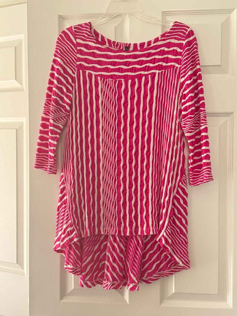 Women's Pink & White Striped High-Low Tunic Top